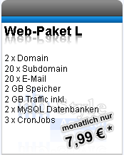 Das NB-Style Web-Paket L für nur 7,99€ im Monat, zuzüglich 14,95€ einmaliger Einrichtungspreis.