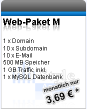 Das NB-Style Web-Paket M für nur 3,69€ im Monat, zuzüglich 14,95€ einmaliger Einrichtungspreis.